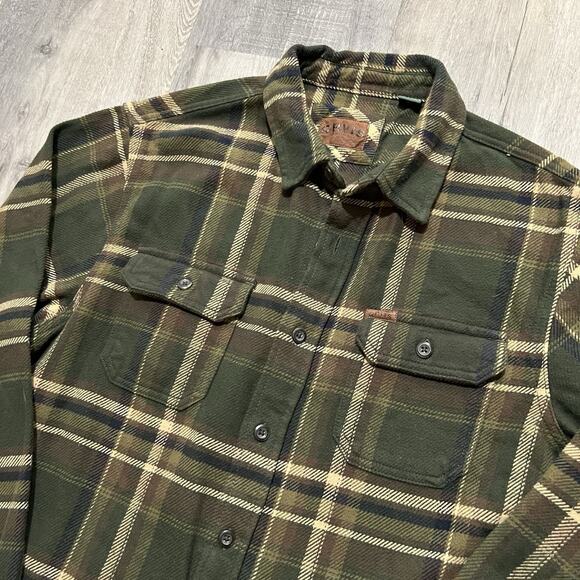 Orvis Heavy Green Cotton Plaid Outdoor Flannel Shacket Mens Medium Pockets - Picture 3 of 5
